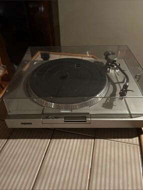 Sony Silver Turntable with Clear Dust Cover and Black Platter